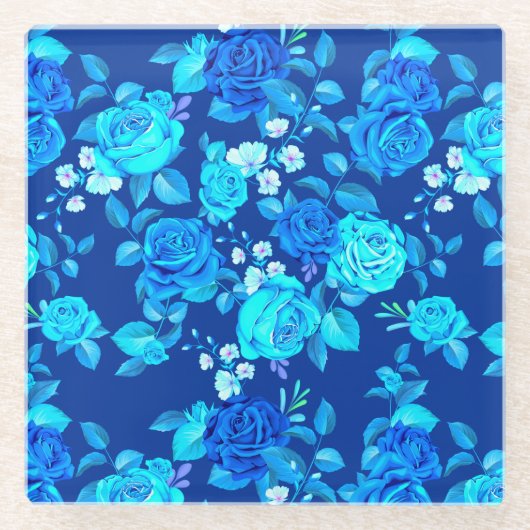 Klassische Blaue Rose Blume Muster-876 Glasuntersetzer (Vorderseite)