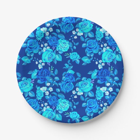 Klassische Blaue Rose Blume Muster-876 Pappteller (Vorderseite)