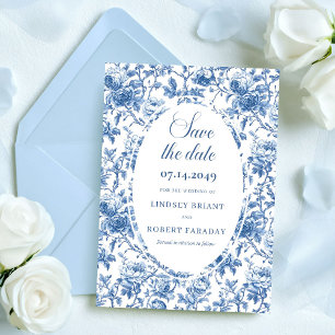 Klassische Blaue Rosen Toile Hochzeitseinladung zu Einladung