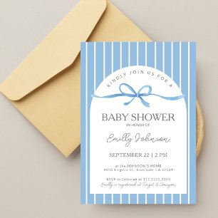 Klassische blaue Streifen bemalte Bogen Baby Boy S Einladung