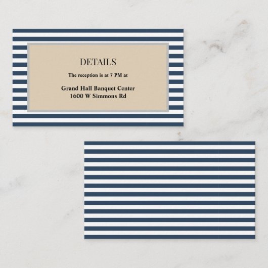 Klassische blaue Streifen Gerahmte Details Hochzei Begleitkarte (Vorne/Hinten)