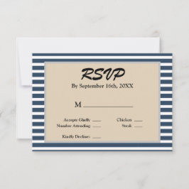 Klassische blaue Streifen Gerahmte Hochzeitskarte RSVP Karte