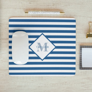 Klassische Blaue Streifen Monogramm Mousepad