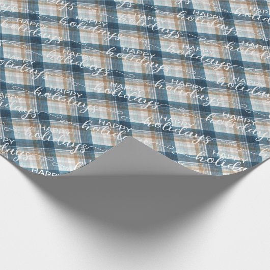 Klassische Blaue Taupe Beige Weiß Kariert Geschenkpapier (Ecke)