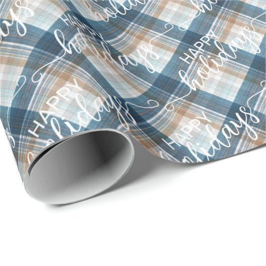 Klassische Blaue Taupe Beige Weiß Kariert Geschenkpapier (Rolleneckpunkt)