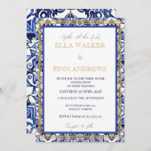 Klassische blaue und weiße spanische Fliesen Einladung (Vorne/Hinten)