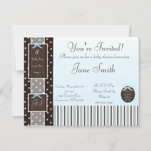 Klassische blauer Jungen-Babyparty-Einladung Einladung (Vorderseite)