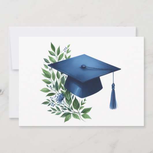 Klassische Blue Graduation Cap und grüne botanisch Dankeskarte (Vorderseite)