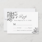 Klassische Blumen Garten Schwarz & Weiß Hochzeit RSVP Karte (Vorderseite)