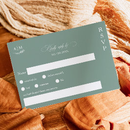 Klassische Blumen-Monogramm Salbei-Grüne Hochzeit RSVP Karte