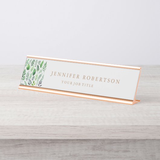 Klassische Blumenergrüne, Personalisiert, kundensp Schreibtischnamensplakette (Vorderseite )