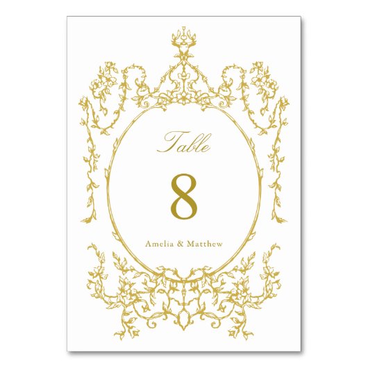Klassische Blumengarten Rahmen Gold Hochzeit Tischnummer (Vorderseite)