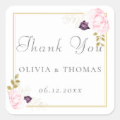 Klassische Blumengoldrahmen Rosa Rose Rustikale Ho Quadratischer Aufkleber (Vorderseite)