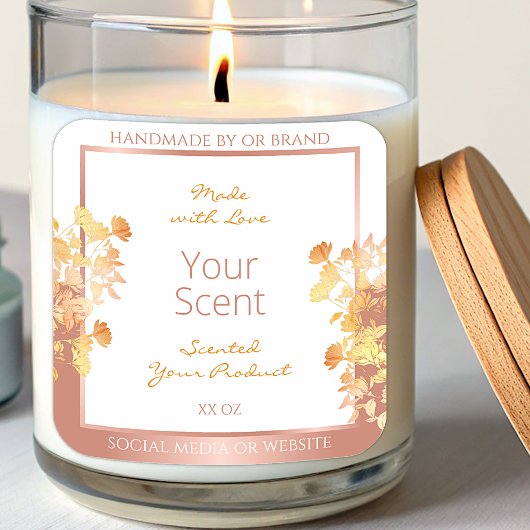 Klassische Blumenkennzeichnungen Weiß und Rose Gol Quadratischer Aufkleber