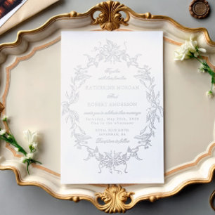 Klassische Blumenkrone Elegante Hochzeitseinladung Folieneinladung