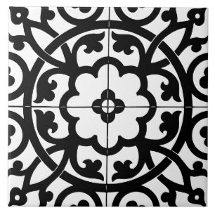 Klassische Blumenlinie Kunst Blumen Schwarz & Weiß Fliese