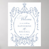 Klassische Blumenrahmen Dusty Blue Wedding Willkom Poster (Vorne)