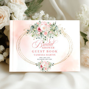 Klassische Blush-Rosen Eukalyptus Gold Brautparty Gästebuch