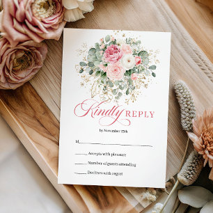 Klassische Blush-Rosen Eukalyptus Gold Hochzeit RS RSVP Karte