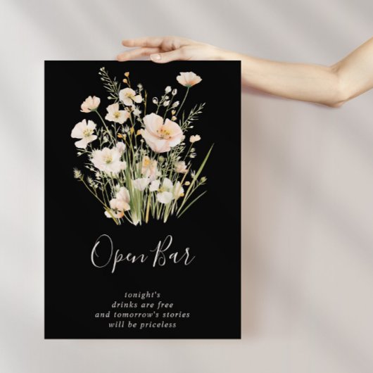 Klassische Blush Wildblume Black Wedding Open Bar Poster