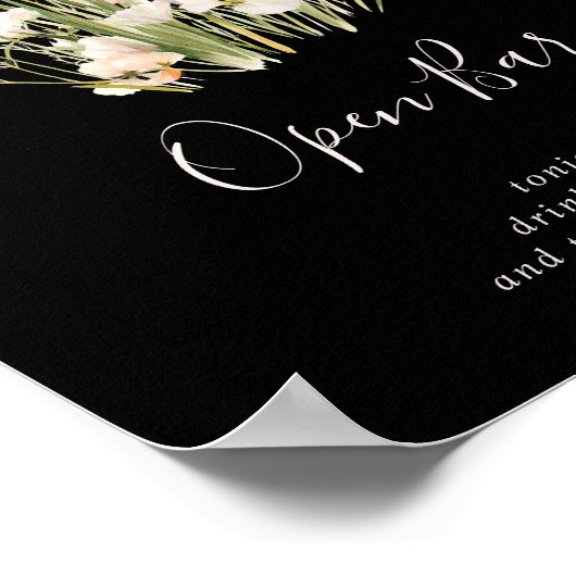 Klassische Blush Wildblume Black Wedding Open Bar Poster (Ecke)
