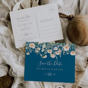 Klassische Blush-Wildblume Save the Date horizonta Postkarte