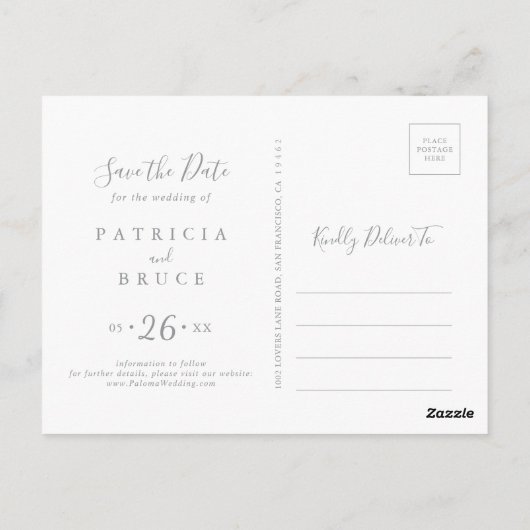 Klassische Blush-Wildblume Save the Date horizonta Postkarte (Rückseite)