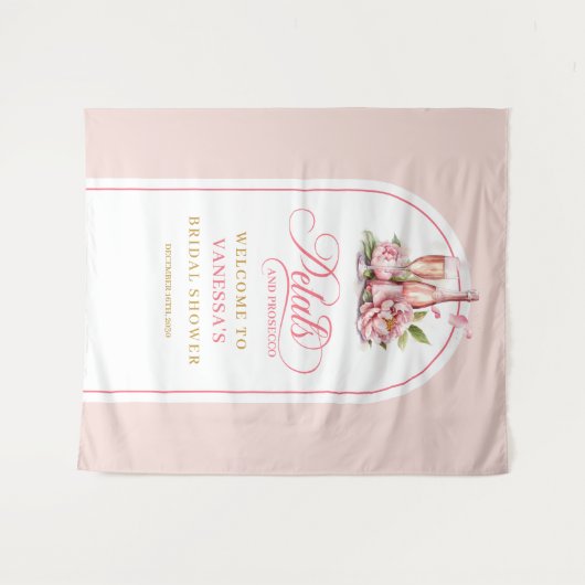 Klassische Blütenblätter und Prosecco-Hochzeitsdus Wandteppich (Vorderseite (Horizontal))