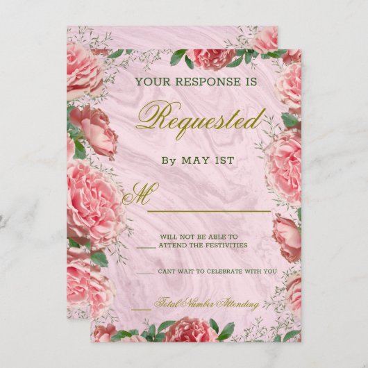 Klassische Blütengrün-Hochzeitskarte Begleitkarte (Vorne/Hinten)