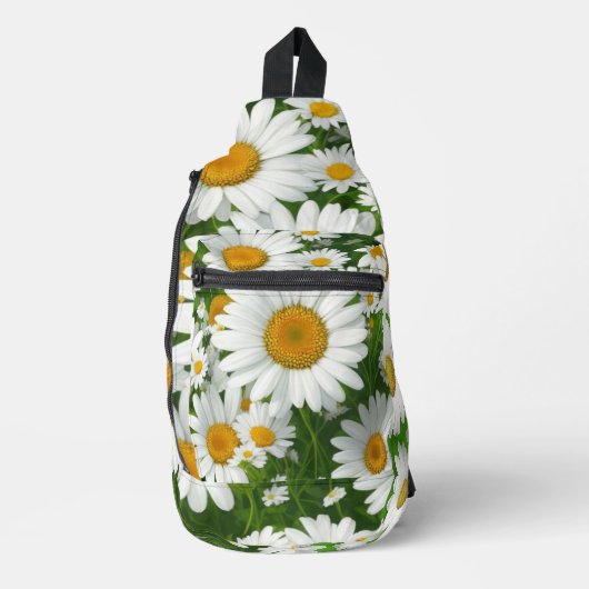Klassische Blütenmuster Weiße Blumenfelder Grün Crossbody Bag (Vorderseite)