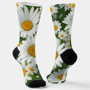 Klassische Blütenmuster Weiße Blumenfelder Grün Socken