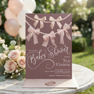 Klassische Bögen und Perlen Babyshower-Einladung Einladung