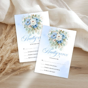 Klassische Bohemian Blue White Pfingstrosen-Hochze RSVP Karte