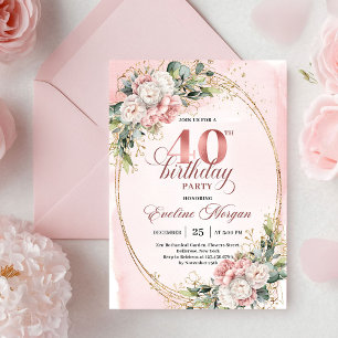 Klassische Bohemian Blush Blumen Gold 40. Geburtst Einladung