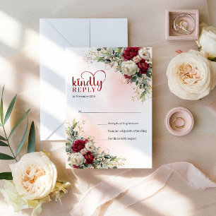 Klassische Böhmische Rote und Weiße Blumen Goldene RSVP Karte