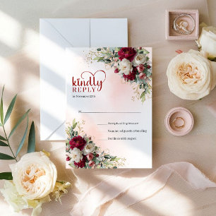 Klassische Böhmische Rote und Weiße Blumen Goldene RSVP Karte