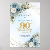 Klassische boho blaue Blumen Eukalyptus 90. Geburt Poster (Vorne)