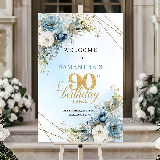 Klassische boho blaue Blumen Eukalyptus 90. Geburt Poster