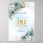 Klassische boho blaue Blumen mit goldenem Rahmen z Poster (Vorne)