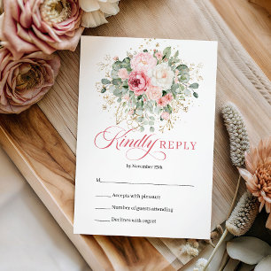 Klassische Boho-Rosé-Blumen-Hochzeits-RSVP RSVP Karte