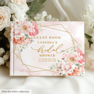 Klassische Boho-Roségoldrahmen-Brautparty Gästebuch
