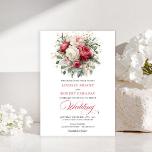 Klassische Boho-Rote-Roségold-Blumen-Hochzeitseinl Einladung