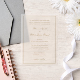 Klassische Border Ivory und Gold zeitlose Hochzeit Pergament Einladungen
