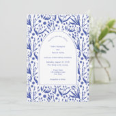 Klassische Botanicals bei Blue Wedding Einladung (Stehend Vorderseite)