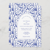 Klassische Botanicals bei Blue Wedding Einladung (Vorne/Hinten)