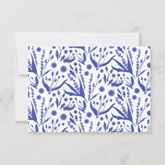 Klassische Botanicals bei Blue Wedding RSVP Karte (Rückseite)