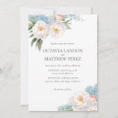 Klassische botanische Blume in Soft Blue und Pink Einladung (Vorderseite)