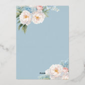 Klassische botanische Blume in Soft Blue und Pink Folieneinladung (Rückseite)