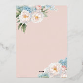 Klassische botanische Blume in Soft Blue und Pink Folieneinladung (Rückseite)