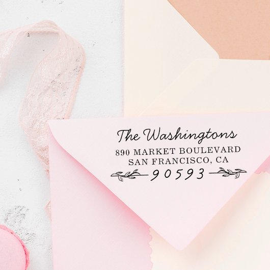 Klassische botanische Branchen Name und Rücksendea Permastempel